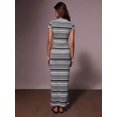 thumbnail image 2 of Athîral Womens Coffee Casual Long Striped Dress Round Neck Short Sleeve, 2 of 5