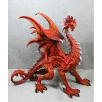 Large 20"H Red Fire Elemental Pyre Dragon With Spikes And Armor Scales Figurine