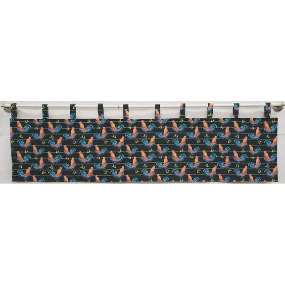 Roosters Tab Top Curtains by Penny's Needful Things (Lined) (24 Inch Long Two Curtain Panels) (Black)