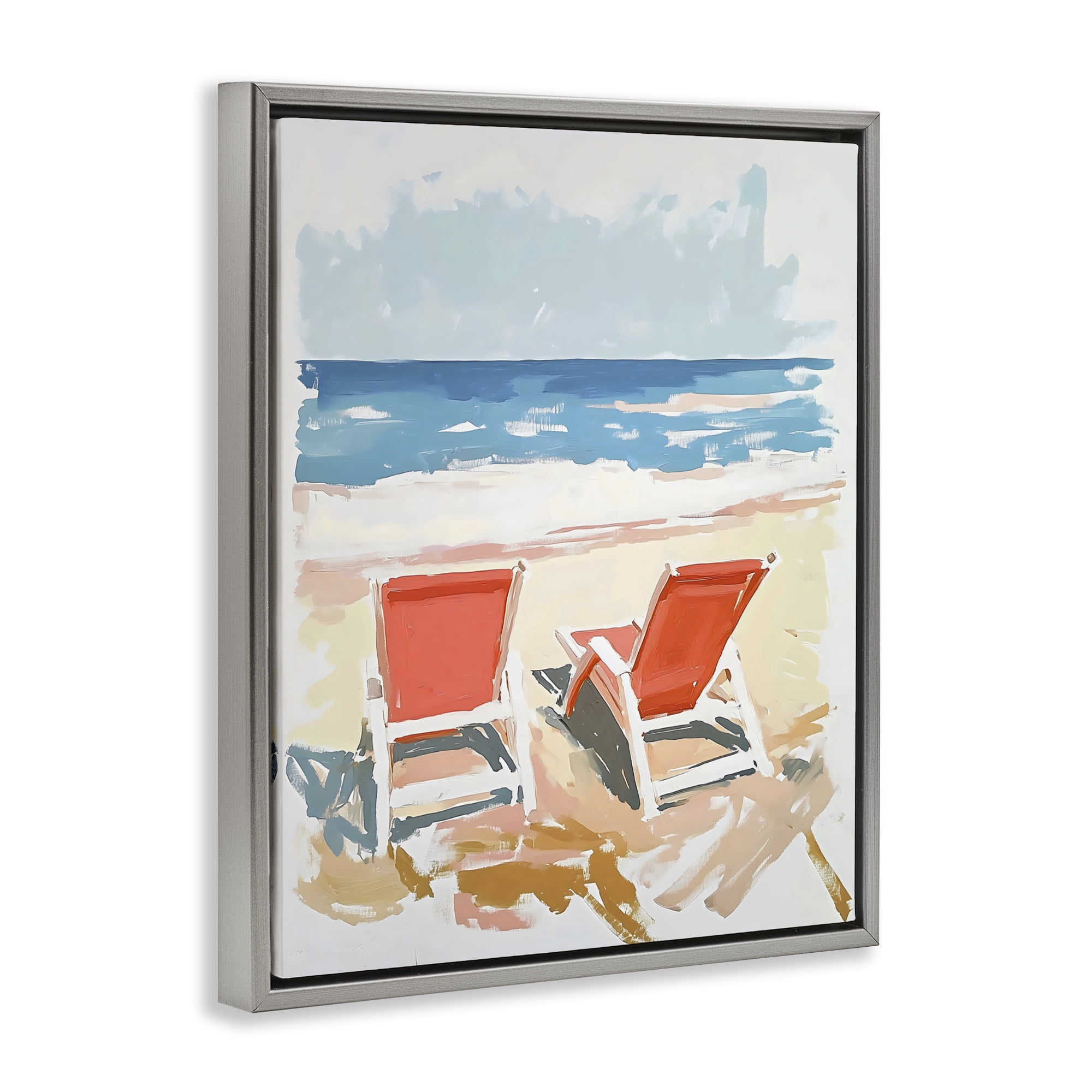 Stupell Industries Two Sunlit Beach Chairs Gray Framed Floater Canvas Wall Art, design by The Prints Vibe
