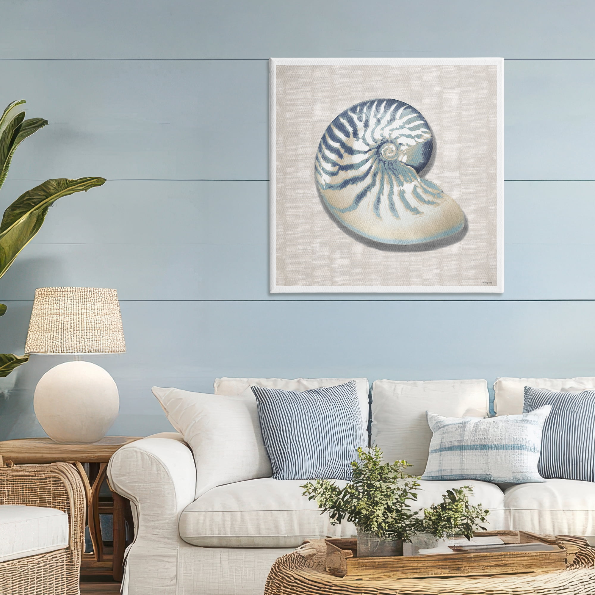 Stupell Industries Nautilus Shell in Misty Blue Canvas Wall Art, design by Amber Sterling