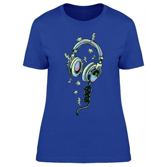 Funky Colorful Headphones Design T-Shirt Women -Image by Shutterstock, Female Large