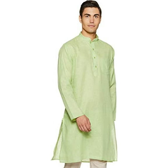 Devyom Men's Cotton Regular Kurta (091-GREEN-DOBBY-KURTA-38_Green_Medium)