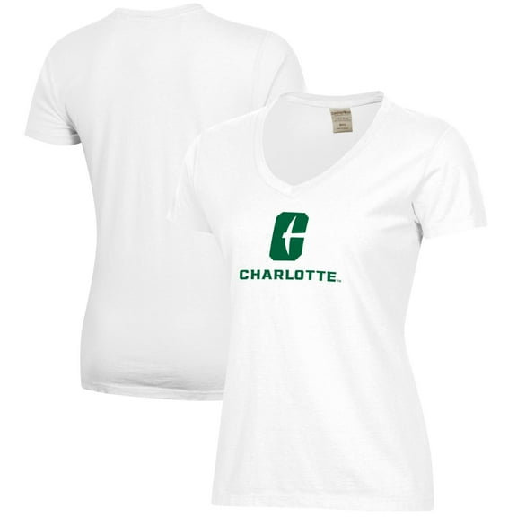 Women's  White Charlotte 49ers Logo Comfort Wash V-Neck T-Shirt