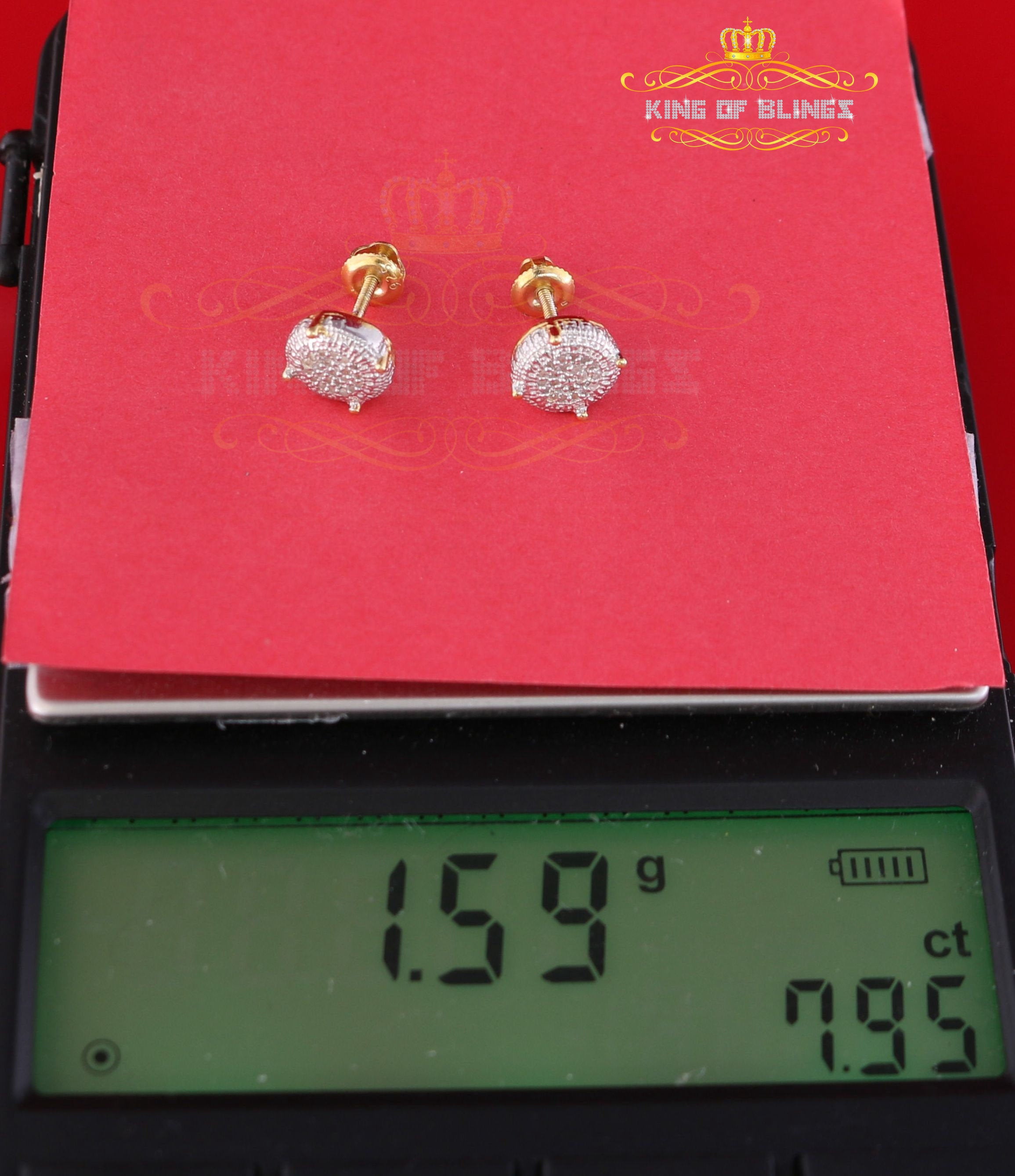King of Bling's 925 Sterling Silver 0.10ct Diamond For Women's & Men's Yellow Stud Round Earring