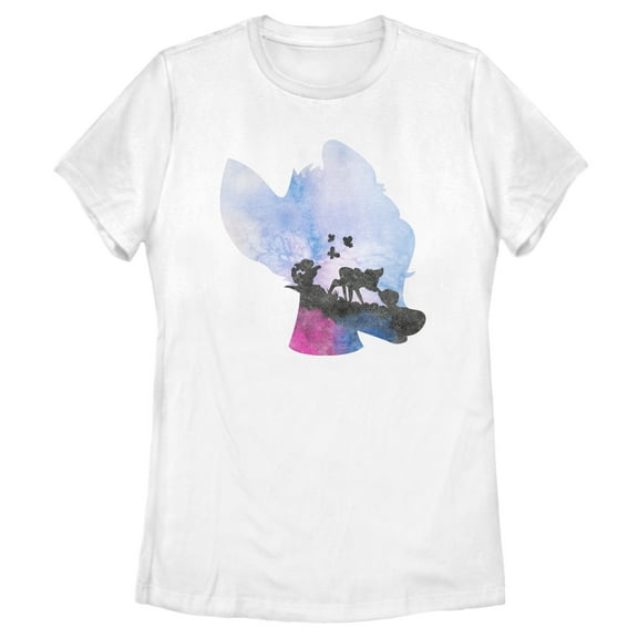 Women's Bambi Blue Watercolor Silhouette Graphic Tee White Medium