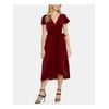 DKNY Womens Red Belted Zippered Velvet Cap Sleeve V Neck Tea-Length Evening Empire Waist Dress 16