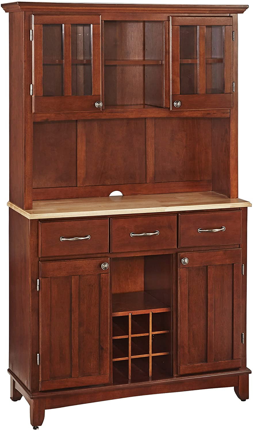 Large Buffet Of Buffets And Hutch With Cherry Finish With Natural Wood Top Three Utility Drawers Two Framed Cabinet Doors Optional Wine Storage Plexiglas Doors Plenty Of Adjustable Storage Walmart Com