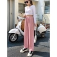thumbnail image 4 of Womens Waffle Knit Lounge Wide Leg Pants High Elastic Waist Flowy Sweater Pants with Drawstring Pink XL, 4 of 7