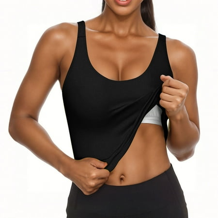 Jinhomg Sports Tank Tops for Women Summer Sleeveless Workout Camisoles Lightweight Spaghetti Strap Neck Tanks with Built in Bra Black XXL