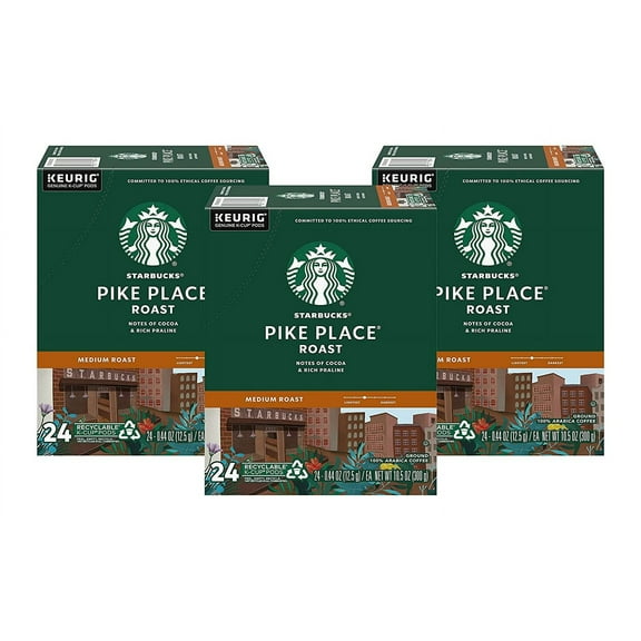 Starbucks Ground Medium Roast Pike Place Roast Coffee 72 - 0.44 oz K-Cup Pods