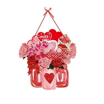 1PC Happy Valentine's Day Wooden Door Hanging Sign, Welcome Sign with Heart Shaped Porch Home Farmhouse Valentines Front Door Outside Home Wall Decor