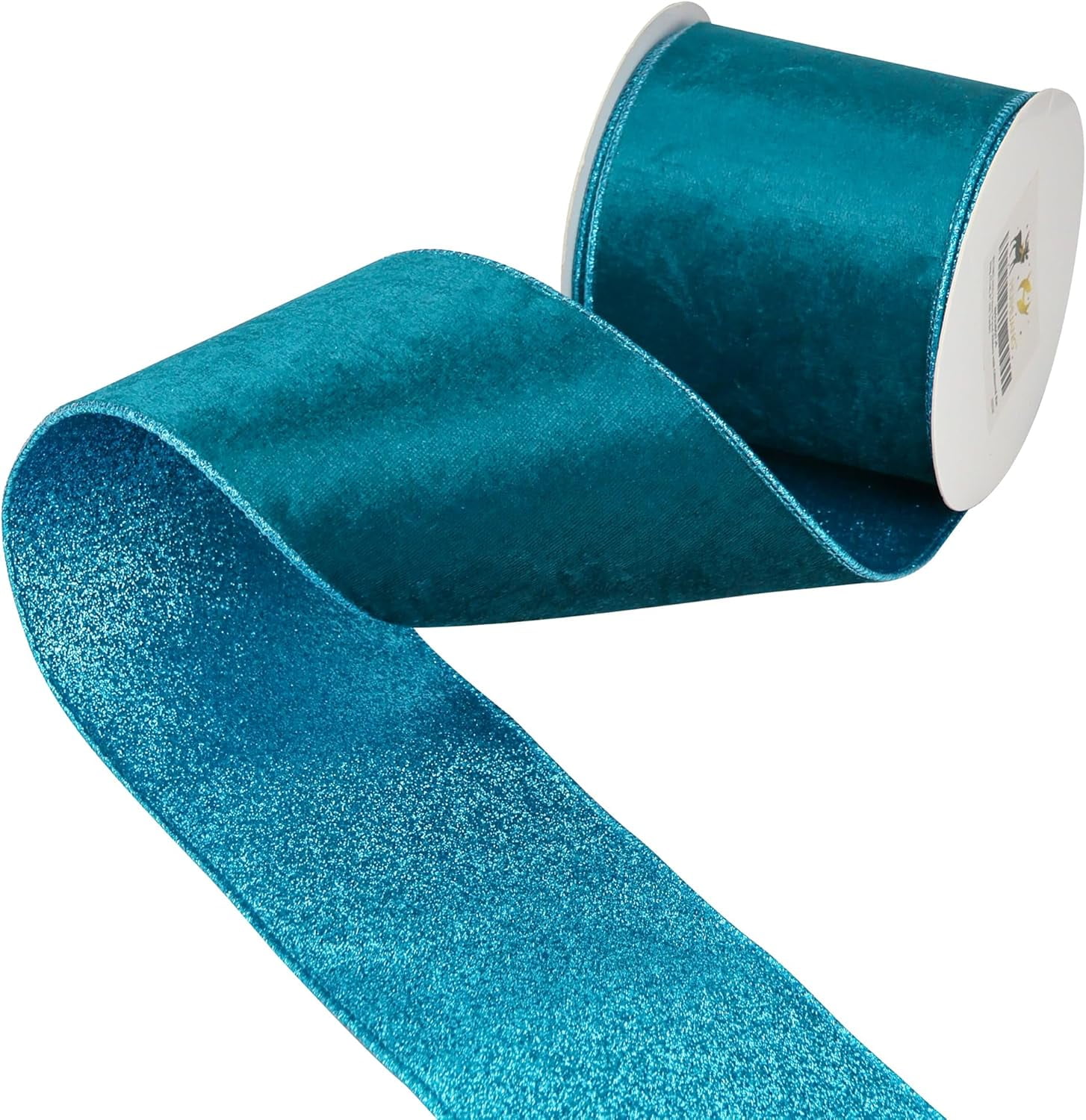Turquoise Velvet Wired Ribbon 4 inch Christmas Tree Ribbon Double-Sided Glitter Turquoise Blue for Trees, Wreaths, Bows, Garland, Crafts-10 Yards