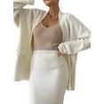 thumbnail image 2 of Women'S 2 Piece Knitted Fall Outfits Long Open Front Cardigan Casual Sweater and Elegant Skirt Set Milky White One size, 2 of 6