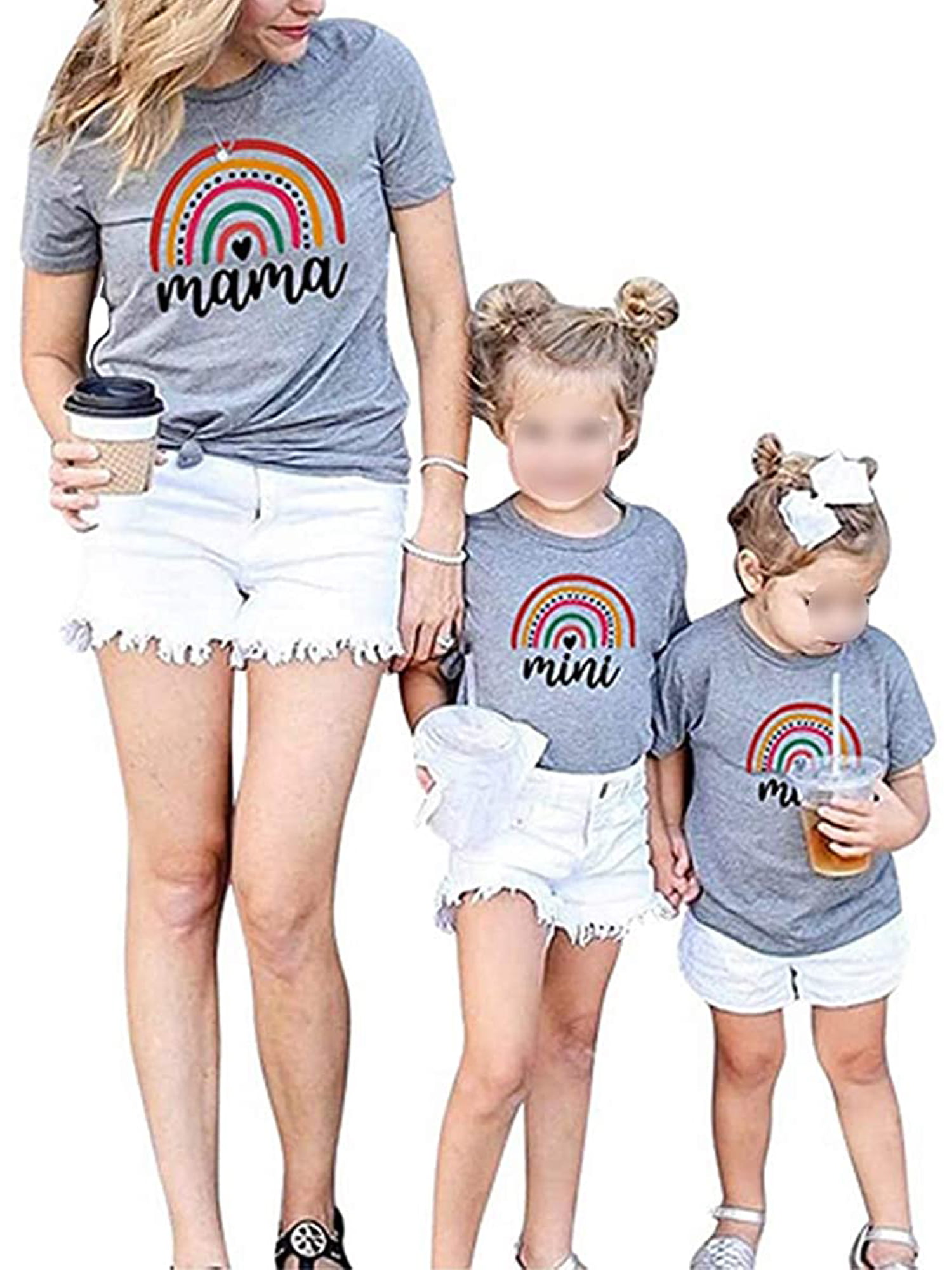 Mommy and Me Rainbow T Shirt Short Sleeve Casual Pull Over Top Mothers Day Matching Outfits Summer Clothes