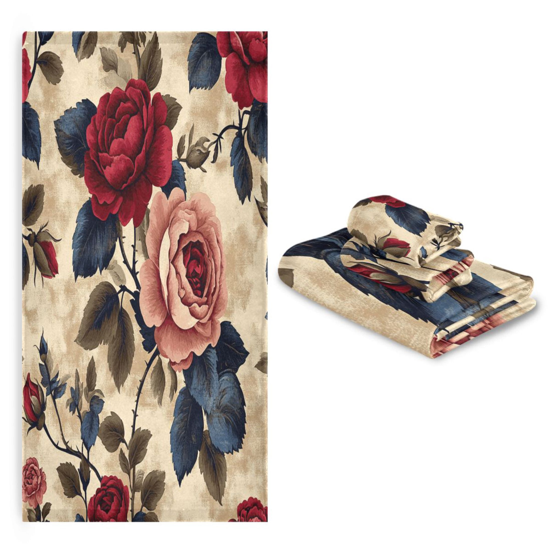 BZSMCE 3piece Bath Towel Sets Hand Bath Towels Fashion Vintage Floral Elegance Printed Towel Sets