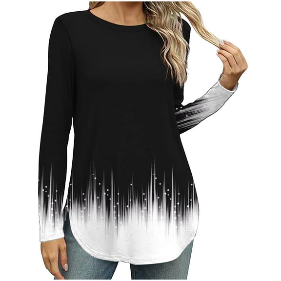 ZyeKqe Womens Tunic or Tops to Wear with Leggings Long Sleeve Shirts Crewneck Dressy Casual Blouses Side Split Loose Fitting
