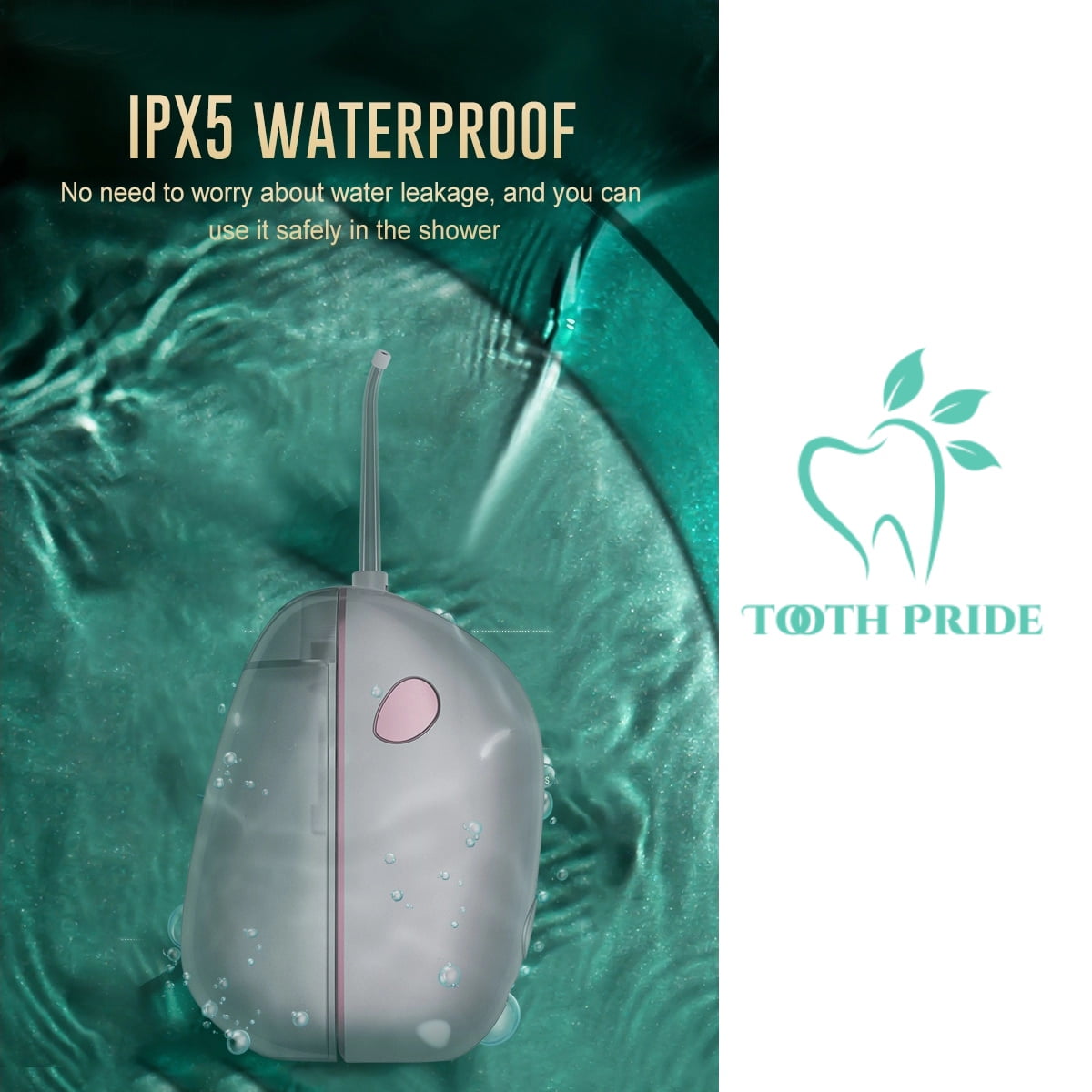 Tooth Pride Cordless Portable Water flosser - Water Safe Dental Oral Irrigator with Foldable Nozzle Head - Powerful Upgraded Water Pressure with Copper Motor Smart Chip Technology