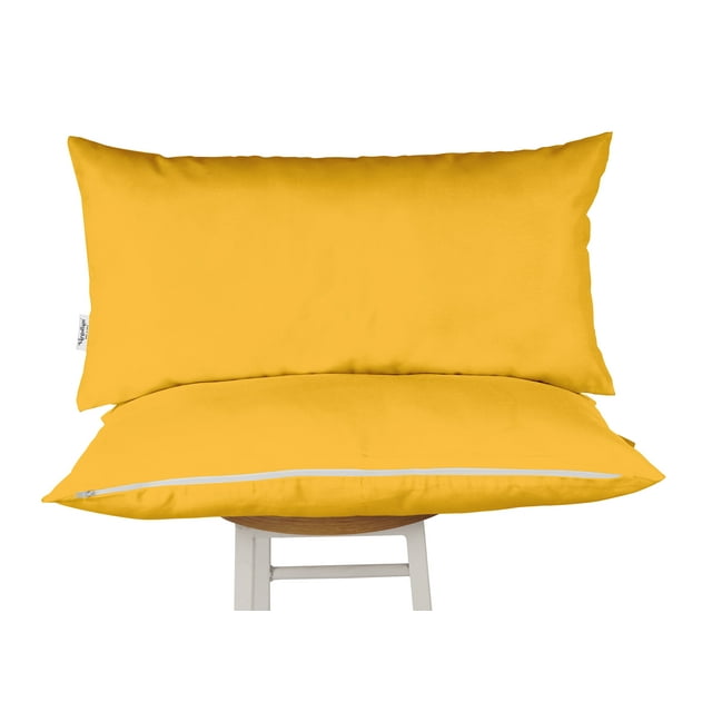 Vargottam Indoor/Outdoor Polyester Fabric Lumbar Pillow With Insert, All-Weather Waterproof Decorative Throw Pillow for Patio Furniture-Set of 2 - Yellow