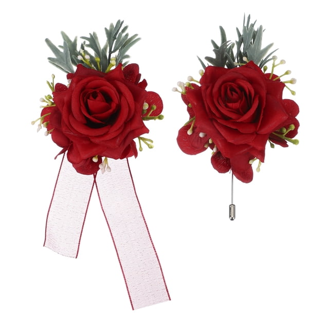Conjunto de Corsage de Muñeca Roja y Boutonnieres Uxcell, Corsage de Flores Artificiales para Boda Novia Novio Ceremonia Aniversario Baile Fiesta
