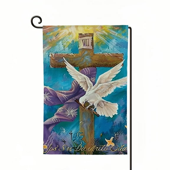 PHYHOO Easter Garden Flag Double Sided Burlap, Small Vertical He is Risen Easter Cross Garden Yard Flags for Easter Spring Christmas Outdoor Outside Decoration White