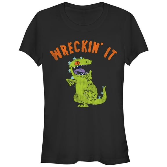 Junior's Rugrats Wreckin' It Reptar Graphic Tee Black Medium