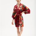 thumbnail image 3 of Defitshape Women's Short Bathrobe Bride Kimono Robe Floral Lightweight Soft Summer Satin Luxury Sleepwear Burgundy Small-X-Large, 3 of 4