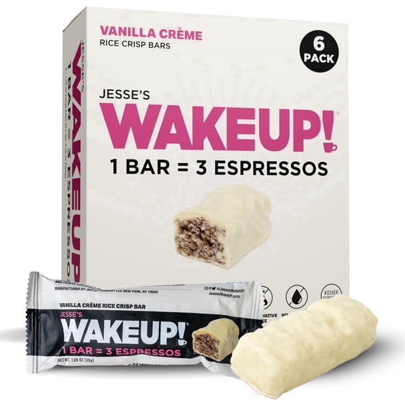 WAKE UP! Caffeinated Vanilla Creme Protein Bars - Proprietary Blend with 350mg Natural Caffeine (1 Bar = 3 Espressos) – Gluten-Free, Vegan, Kosher – Energy Snack for Focus & Clarity – 6 Pack