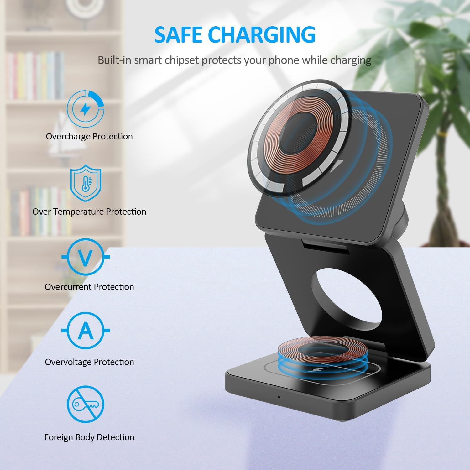 YXELECT 3 in 1 Magnetic Wireless Charger Compatible for iOS Phones/Earbus/Watches,Charging Station for All Smartphones,Smartwatches & Earbuds,Portable Travel for Multiple Devices
