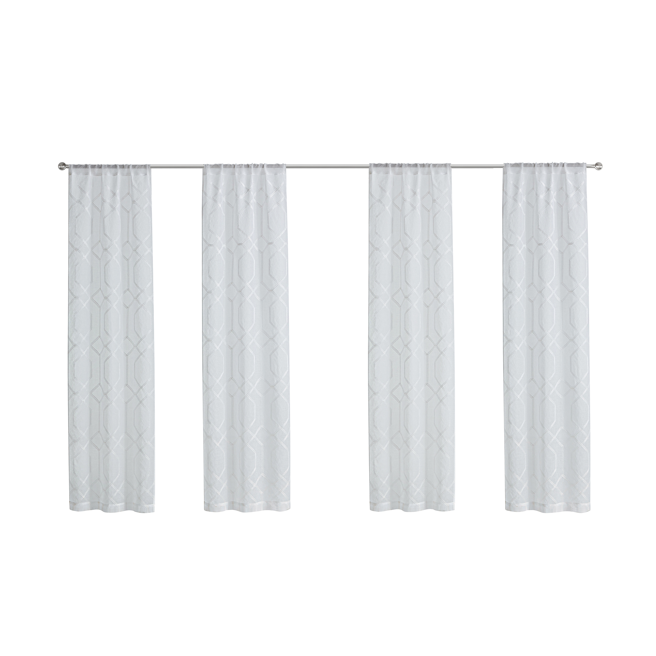 Mainstays Modern Geometric Sheer Curtains, Set of 4, White photo 5