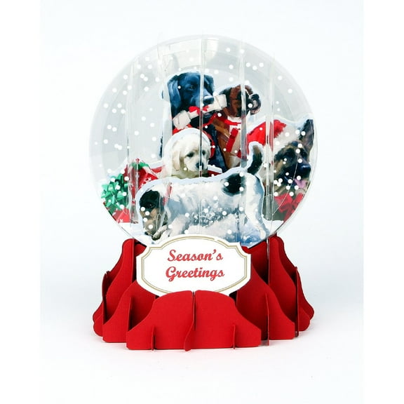 Up With Paper Christmas Dogs Pop-Up Snow Globe Christmas Card