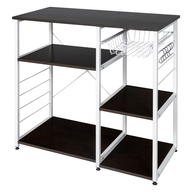 Costway Industrial Kitchen Baker's Rack Microwave Stand Utility Home Shelf w/ 6 Hooks