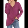 thumbnail image 2 of Blusas Tipo Túnica de Larga para Mujer, con Cuello en V, Botones y Ribete Suave, Informales y Holgadas Vino Tinto XXL, 2 of 7