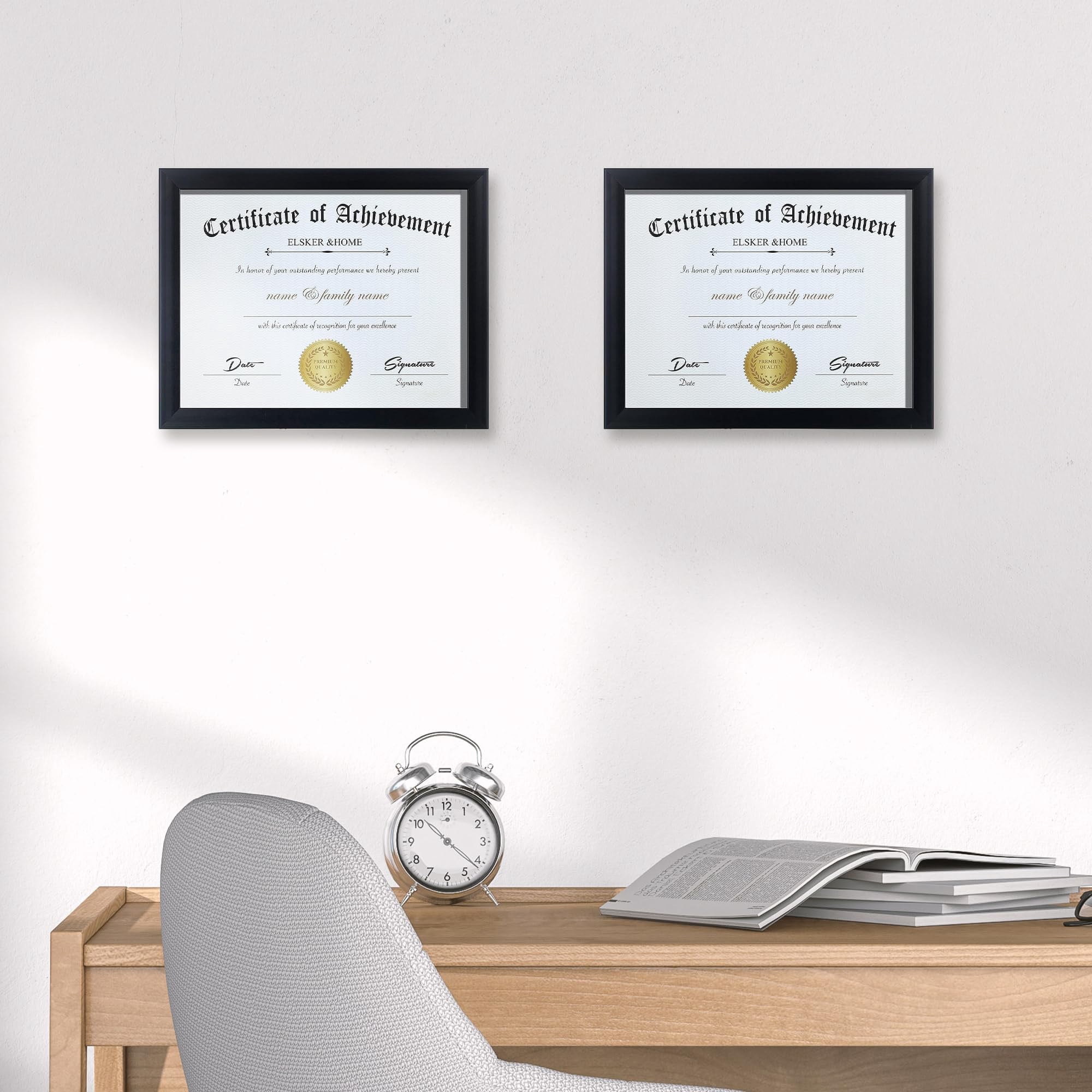 ELSKER&HOME 8.5x11 Picture Frame 4 Pack - Black Sturdy Wood Composite Certificate Frame