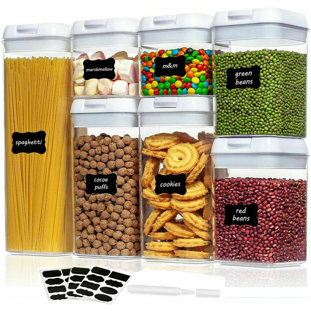 7 Pieces Airtight Food Storage Containers, BPA Free Plastic Cereal ...