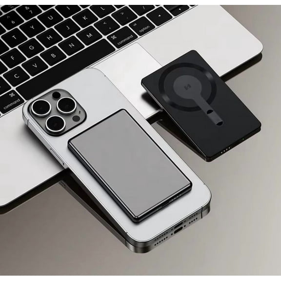 Ultra Slim Magnetic Power Bank Magnetic Charger 10000mah Slim Wireless Charger, 15w, Gray