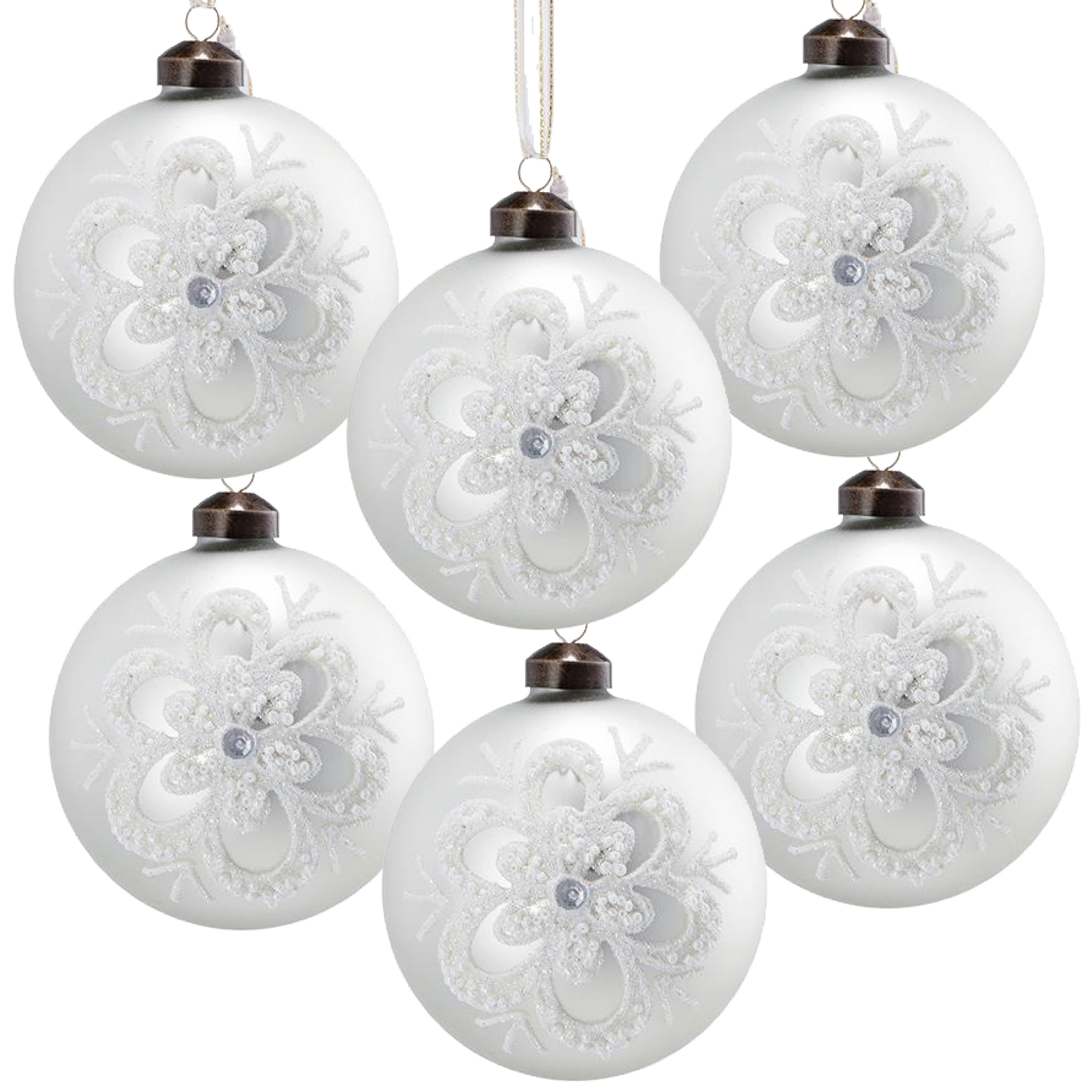 Set of 6 Glass Christmas Ball Ornaments with Glitter and Painting Design by Riccardo Tree Decor