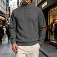 thumbnail image 3 of IAJDKMEK Men's Stand Collar Button Sweater - Jacquard Knit Long Sleeve Casual Outdoor Pullover, Sweaters for Men Hiking Travel Daily Wear,Dark Gray XL, 3 of 7