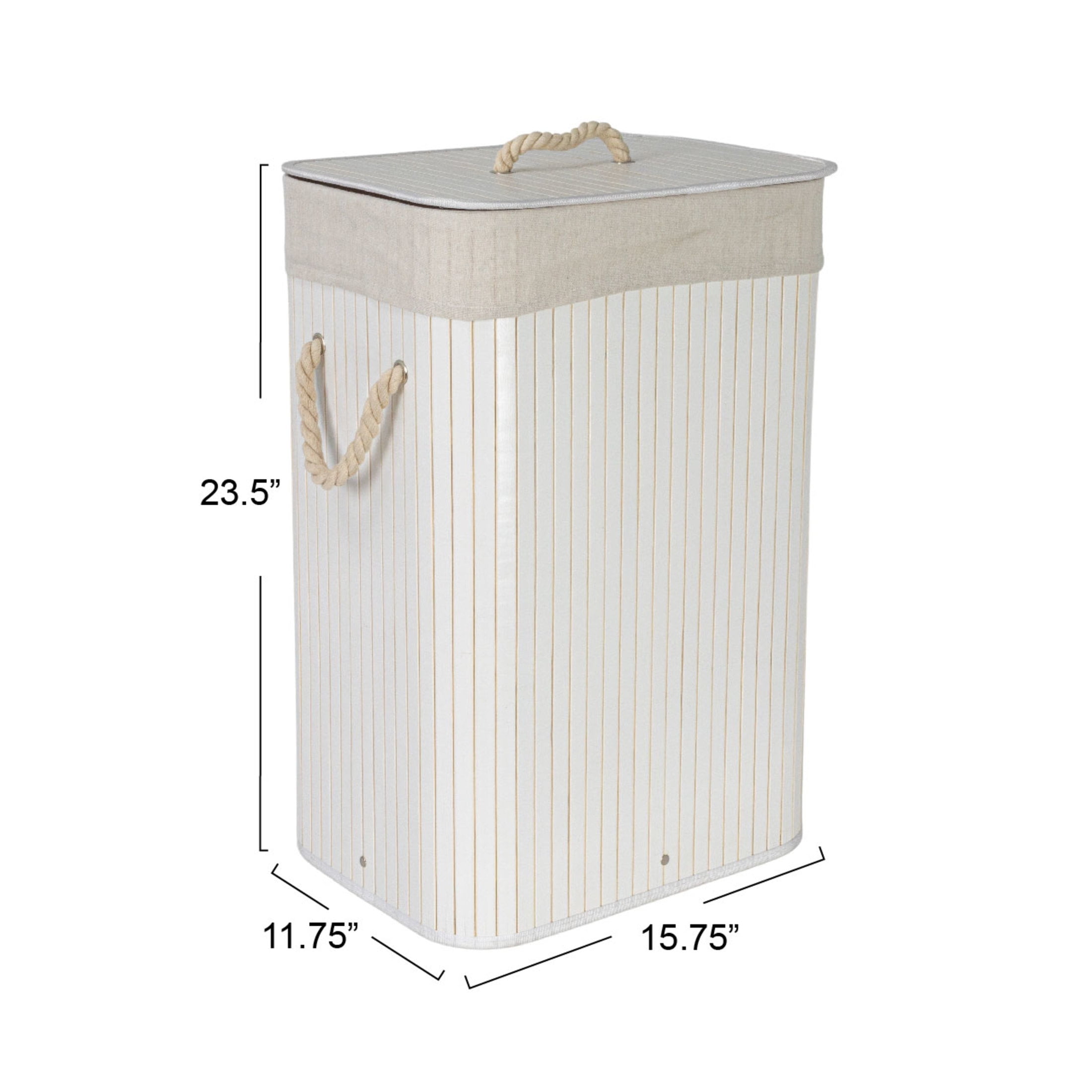 Household Essentials Bamboo Laundry Hamper with Rope Handles, Lid and Removable Machine Washable Laundry Bag, 19-Gallons, White