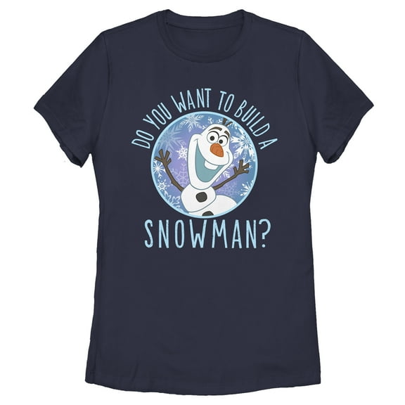 Women's Frozen Olaf Build Snowman Graphic Tee Navy Blue Medium