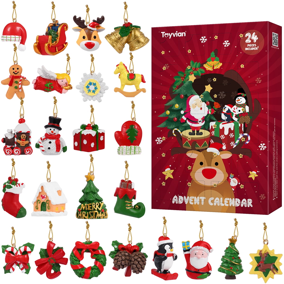 Delicate Colorful Christmas Hanging Pendants Party Decorations for Christmas Banquet Holiday TOYANDONA Christmas Advent Calendar with Charming 24 Hanging Ornaments 