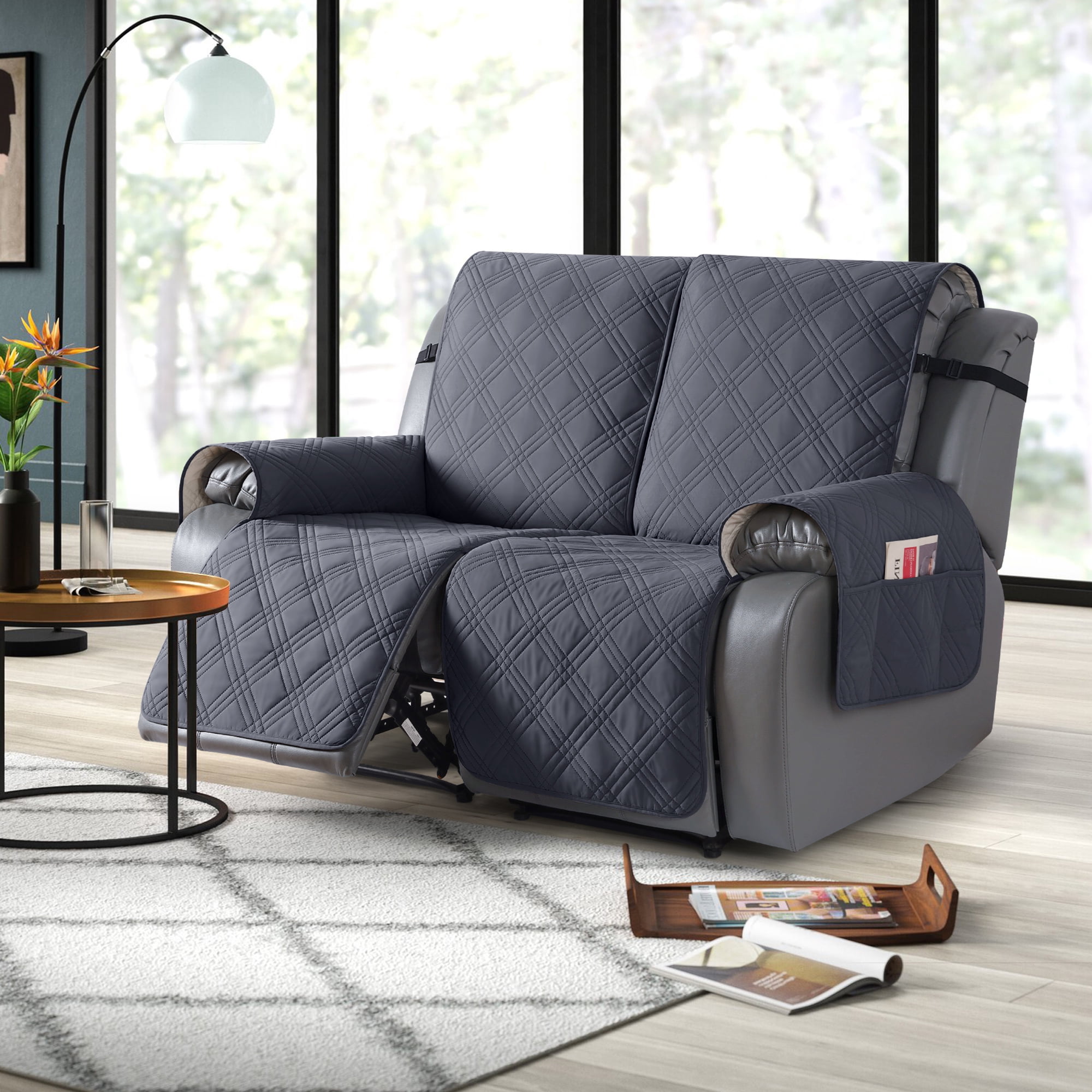TAOCOCO Waterproof Recliner Couch Covers, Anti-Slip Sofa Slipcovers for Reclining 2 Seater Couch, Split Sofa Cover for Each Seat with Pockets Pets Furniture Protector,Dark Gray