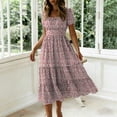 thumbnail image 4 of Kukoosong Women's Short Sleeve Midi Dress, Square Neck Tiered Ruffle Dress, Casual Summer Beach Sundress, Flowy A-Line Elastic Waist Puff Sleeves Dress, 4 of 7