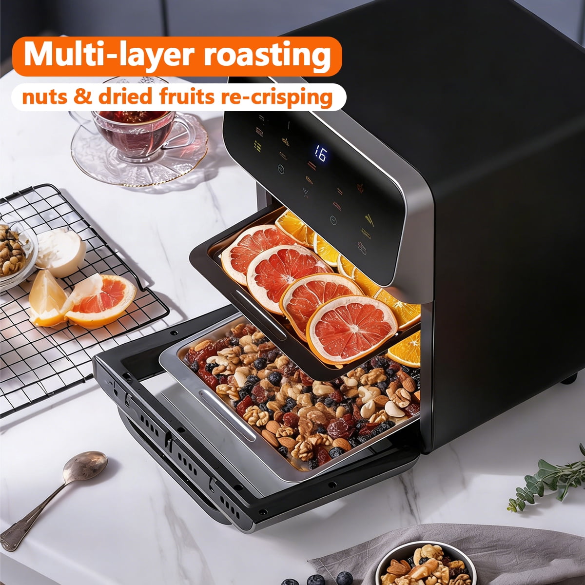 SOKANY 12QT Air Fryer Convection Oven 10-in-1 Multifunctional Countertop Oven with Visible Window & Touchscreen, Black