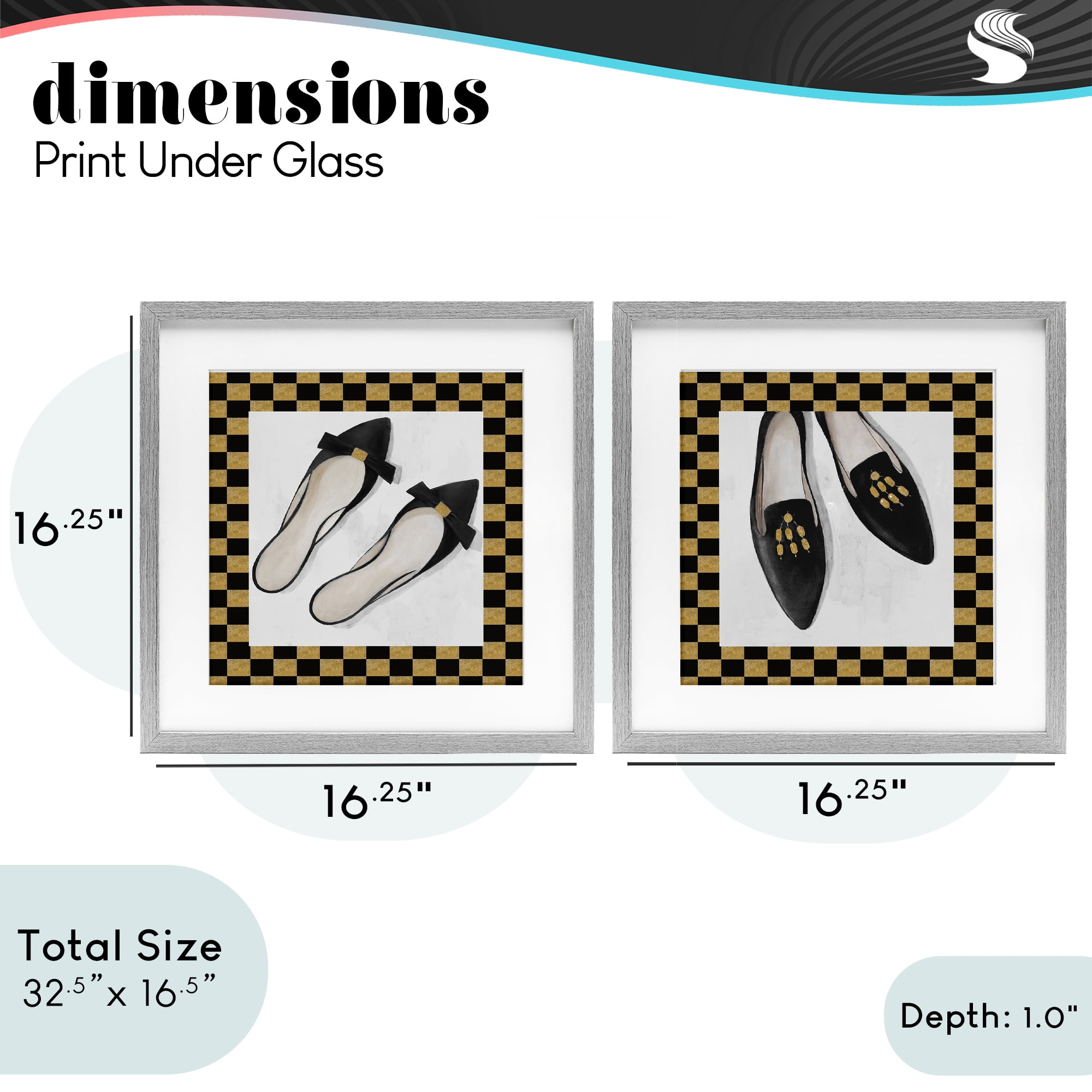 Stupell Industries Black Flats & Sliders 2 Piece Gray Framed Print Under Glass Set, design by Lorenzo Collective
