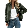 thumbnail image 7 of EchfiProm Women Spring Fall Casual Bomber Jacket Solid Color Full Zip Long Sleeve Light Wind‑Resistant Outer Coat with Side Pockets Army Green XXXL, 7 of 7