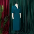 thumbnail image 4 of AURA Womens Summer 2025 V Neck Short Sleeve Pleated Midi Dress High Waist Solid Color Elegant, 4 of 9
