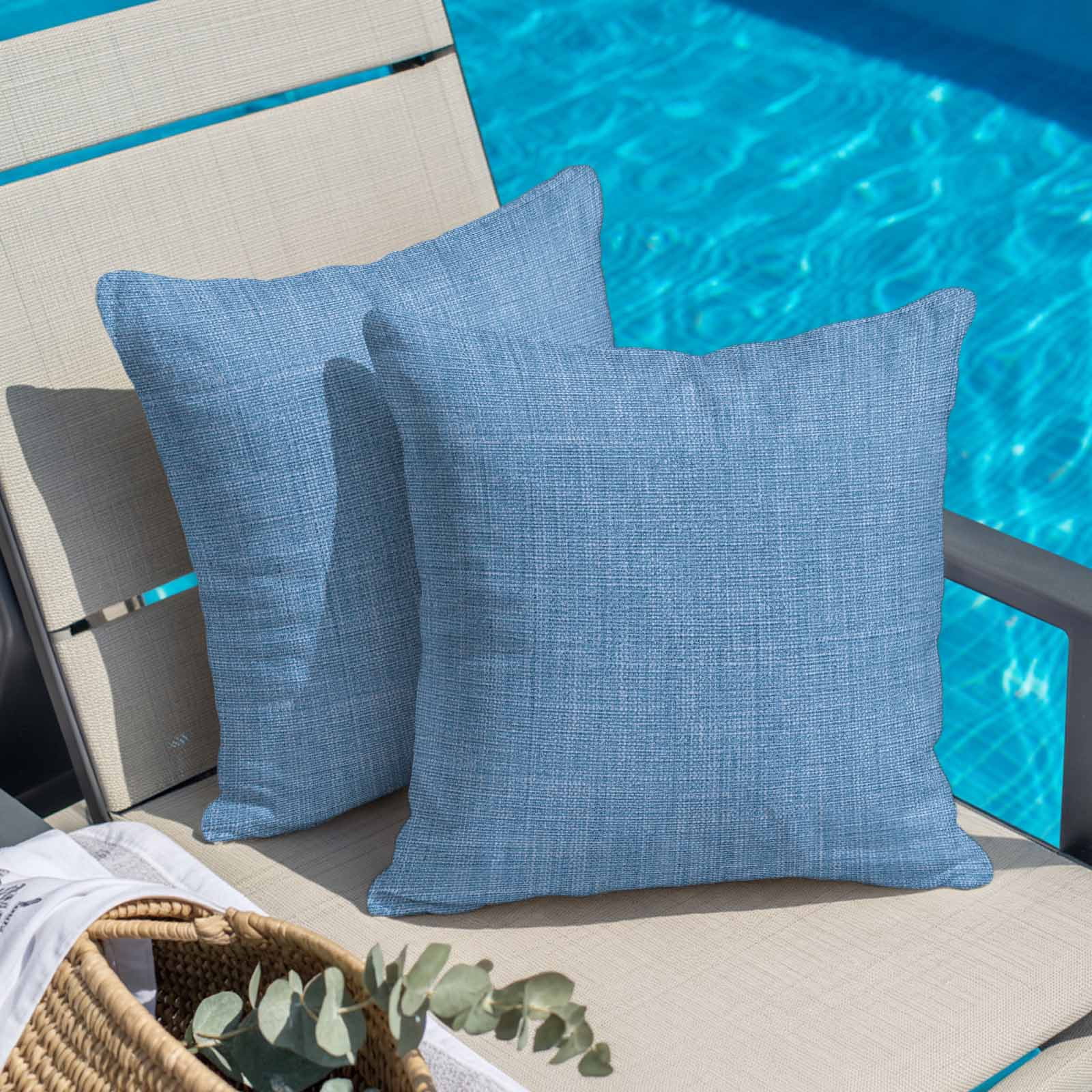 Blue Pillow Covers 16x16 Inch, Farmhouse Burlap Solid Blue Color Modern Linen Texture Linen Pillowcase with Invisible Zipper, Decorative Throw Pillow Covers Cushion Case for Couch Sofa Bed