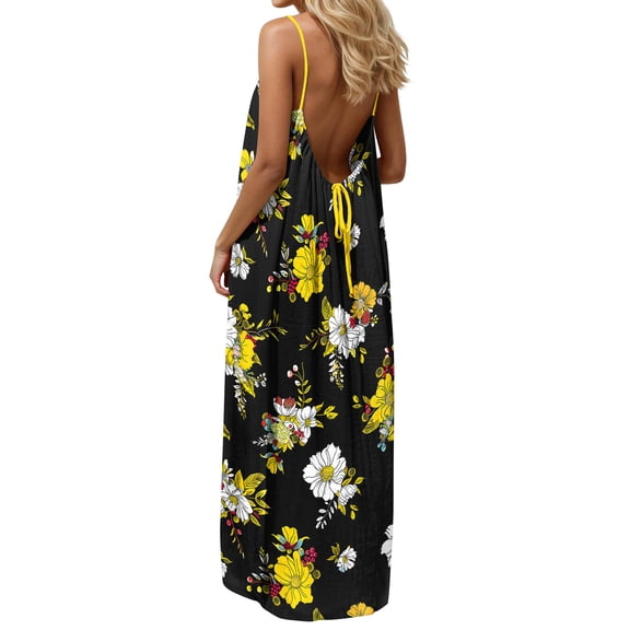 Yievot Backless Floral Dresses for Women Summer Beach Vacation Cami Dress Sleeveless Long Sundress