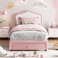 thumbnail image 1 of Tamaño individual - xl forrado marco cama almacenamiento cajón y smart LED cabecero, tamaño individual - size platform marco cama niños, madera slats support, no box spring required, easy to a..., 1 of 7